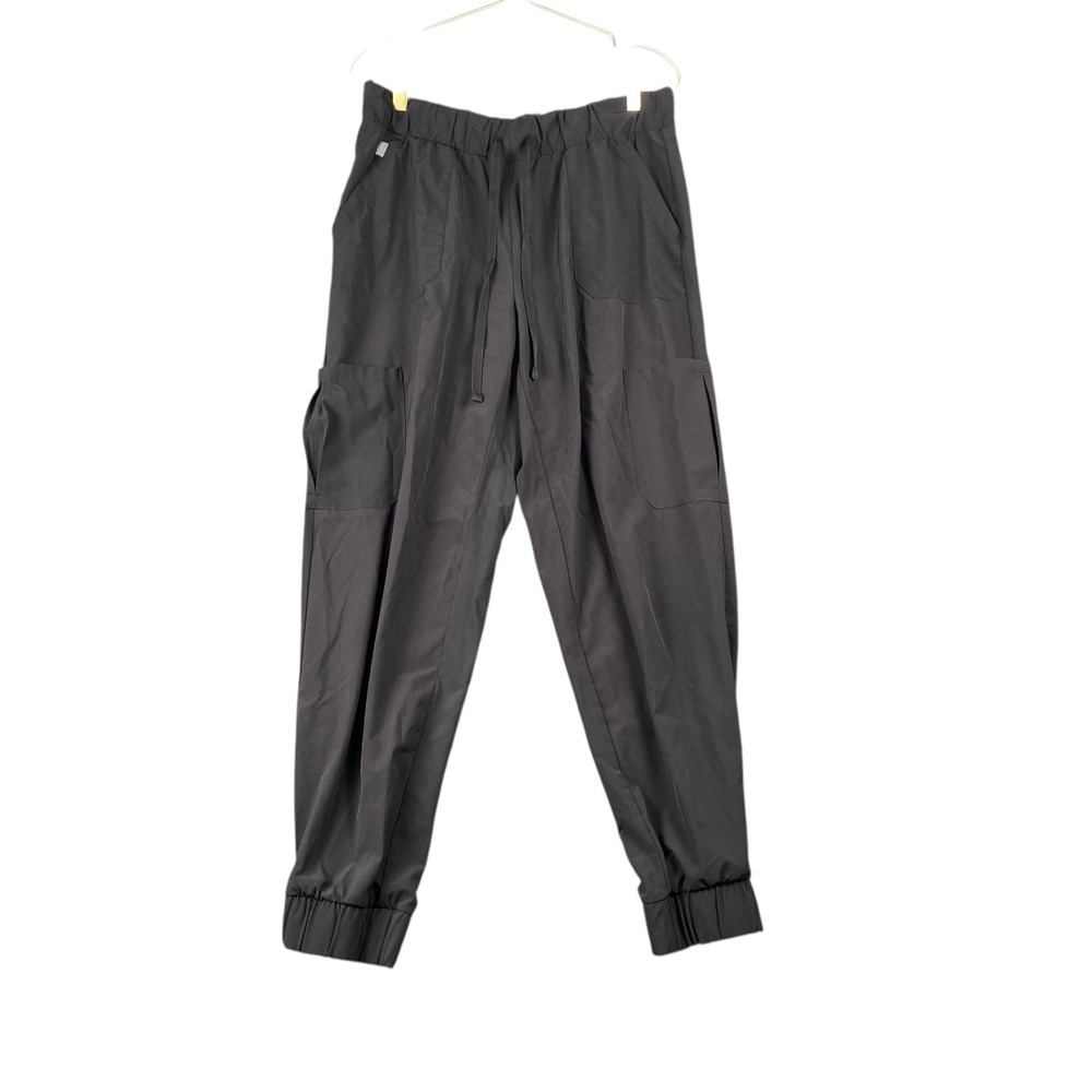 Hanes Comfort Fit Women Black Jogger Pants Cargo Pockets Elastic‎ Waist SZ L 212